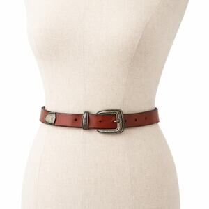 Vintage Hide & Seek Brown Leather Western Belt Women Size 34 Bronze Tone Buckle